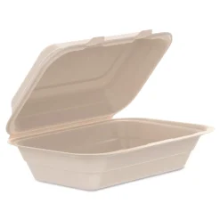 Dart 6.41 in. x 9.22 in. x 3 in. ProPlanet Seal Compostable Molded Fiber Hinged Trays - Natural (200/Carton)