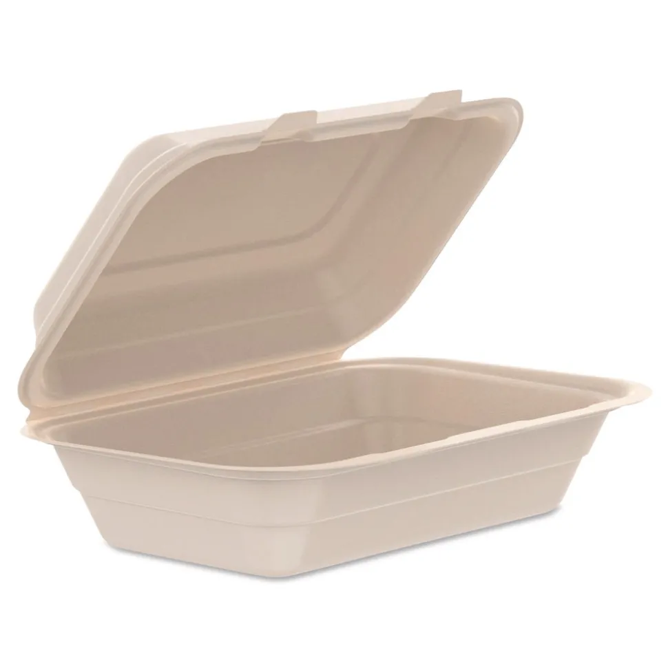 Dart 6.41 in. x 9.22 in. x 3 in. ProPlanet Seal Compostable Molded Fiber Hinged Trays - Natural (200/Carton)