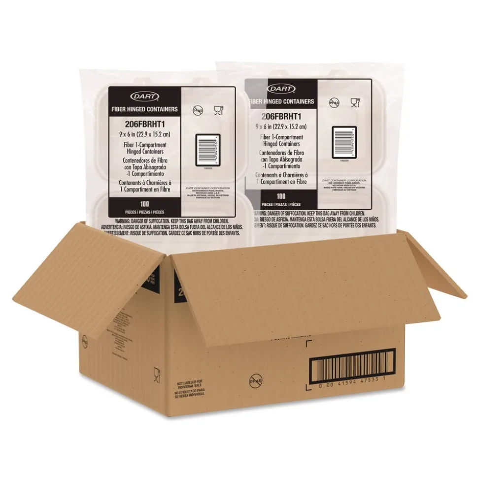 Dart 6.41 in. x 9.22 in. x 3 in. ProPlanet Seal Compostable Molded Fiber Hinged Trays - Natural (200/Carton)