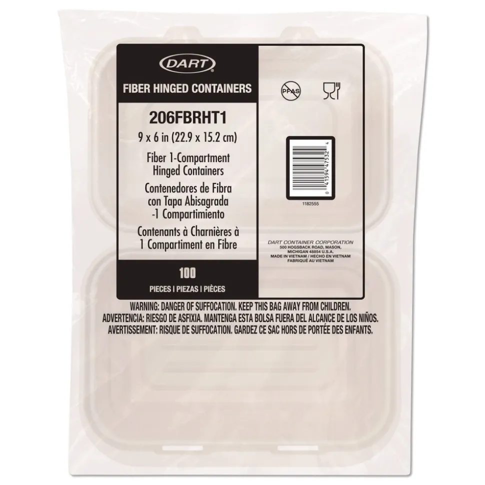 Dart 6.41 in. x 9.22 in. x 3 in. ProPlanet Seal Compostable Molded Fiber Hinged Trays - Natural (200/Carton)