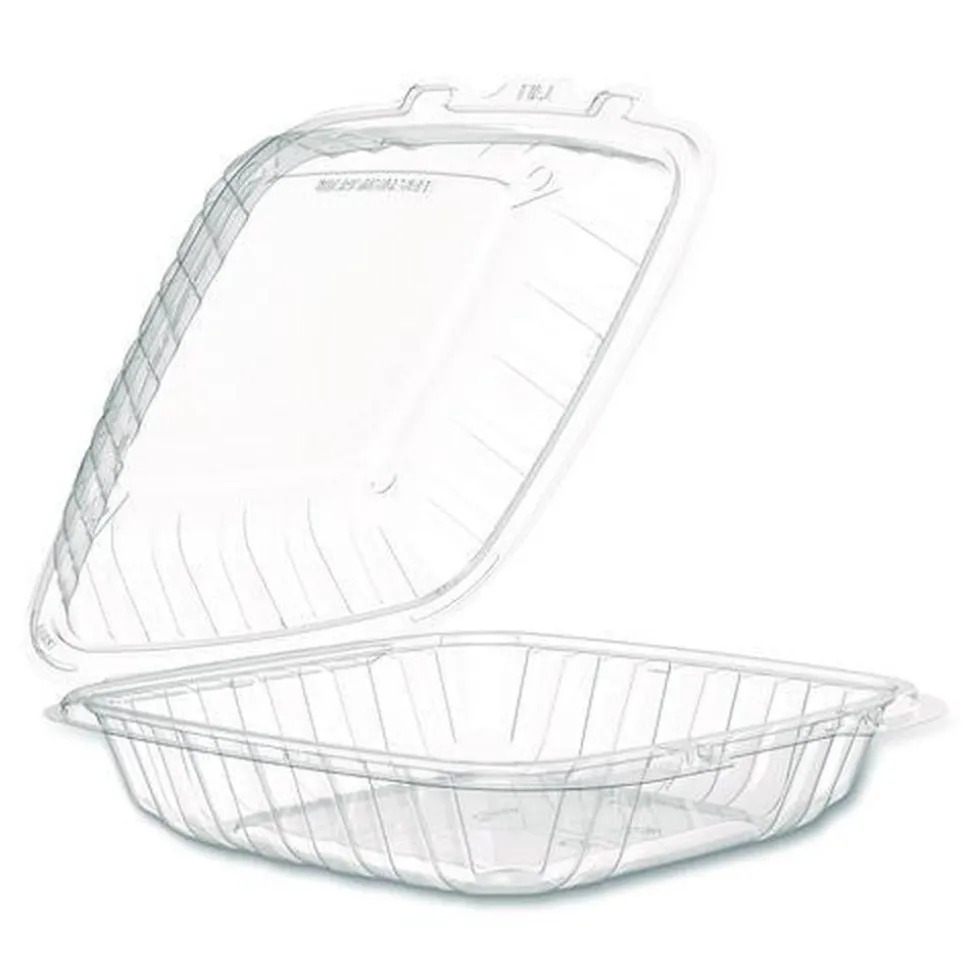 Dart 9 in. x 8.75 in. x 3 in. ProPlanet Microwaveable Plastic Hinged Containers - Clear (150/Carton)