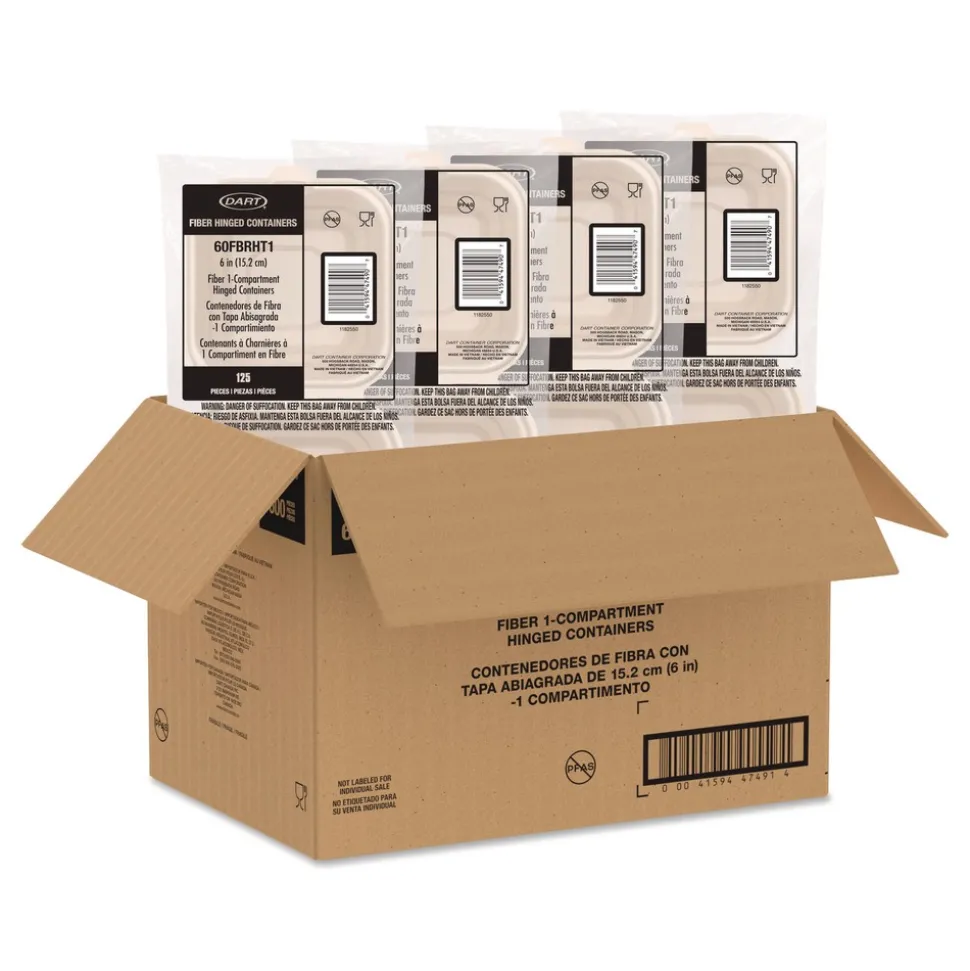 Dart 6.12 in. x 5.87 in. x 3.1 in. ProPlanet Seal Compostable Molded Fiber Hinged Trays - Natural (500/Carton)