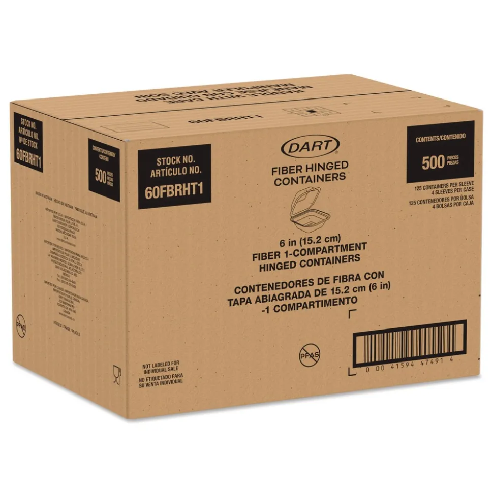 Dart 6.12 in. x 5.87 in. x 3.1 in. ProPlanet Seal Compostable Molded Fiber Hinged Trays - Natural (500/Carton)