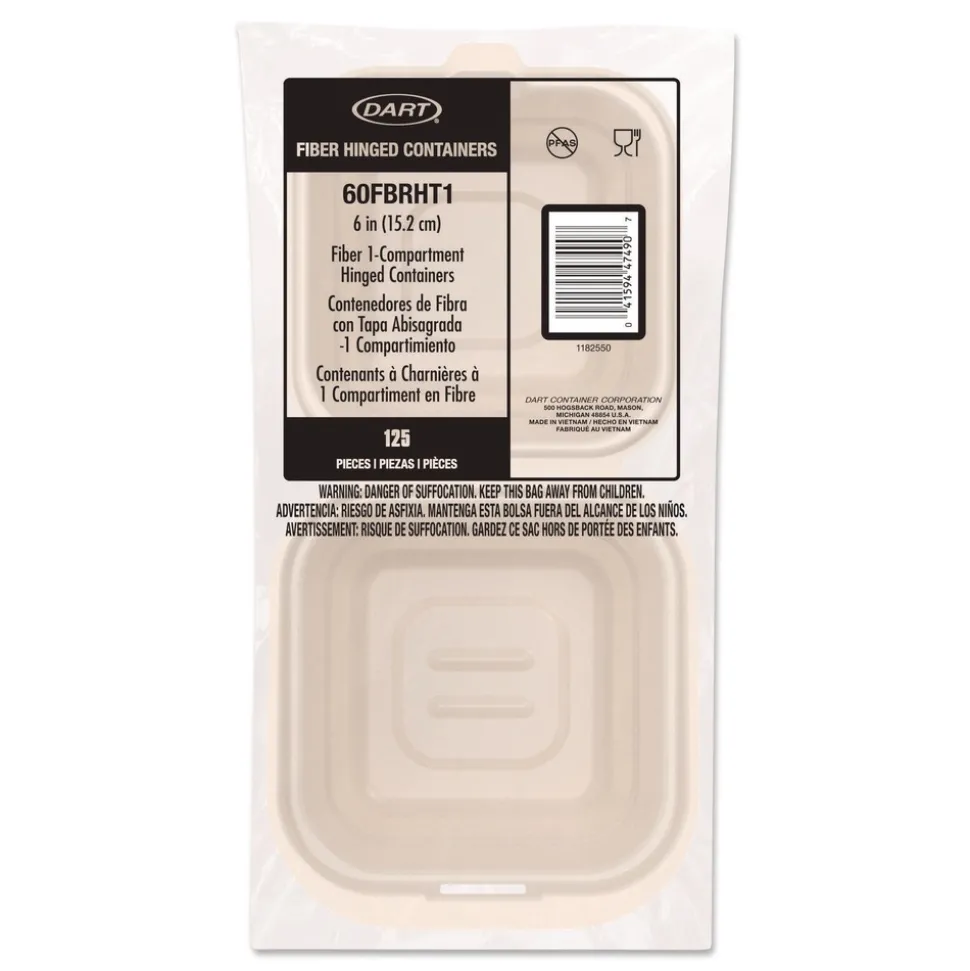 Dart 6.12 in. x 5.87 in. x 3.1 in. ProPlanet Seal Compostable Molded Fiber Hinged Trays - Natural (500/Carton)