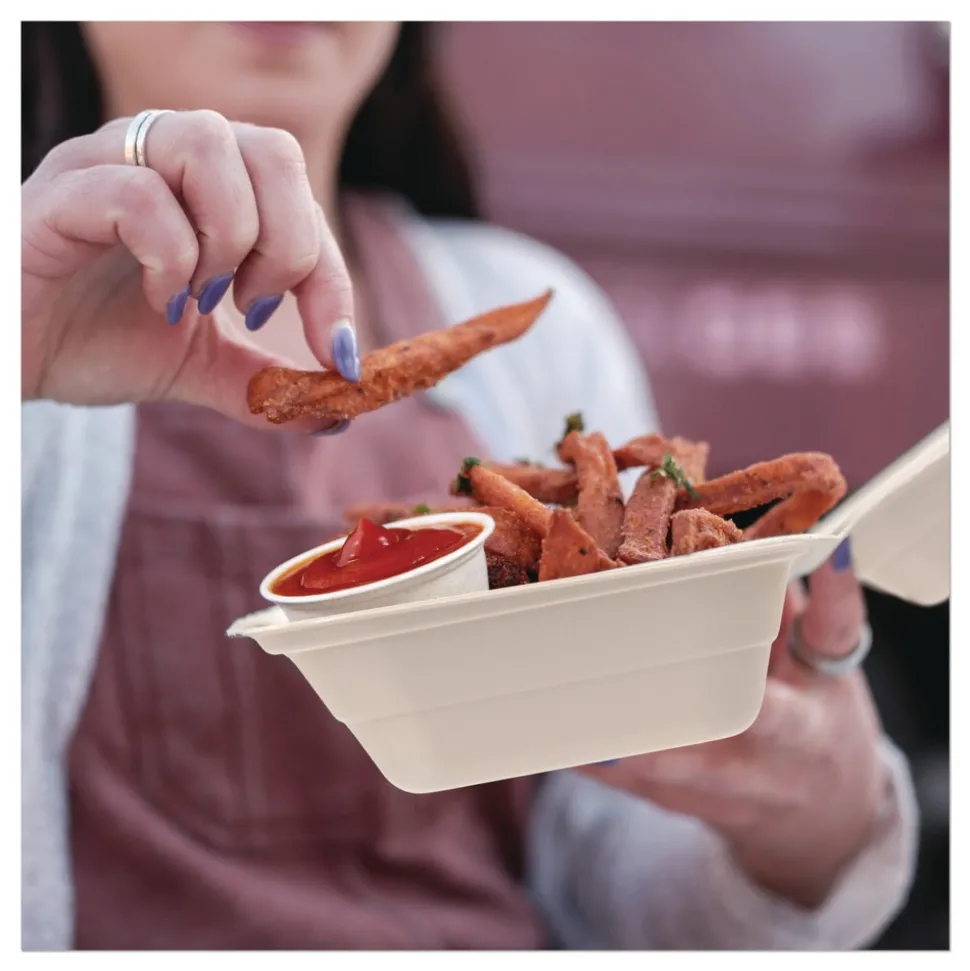 Dart 6.12 in. x 5.87 in. x 3.1 in. ProPlanet Seal Compostable Molded Fiber Hinged Trays - Natural (500/Carton)