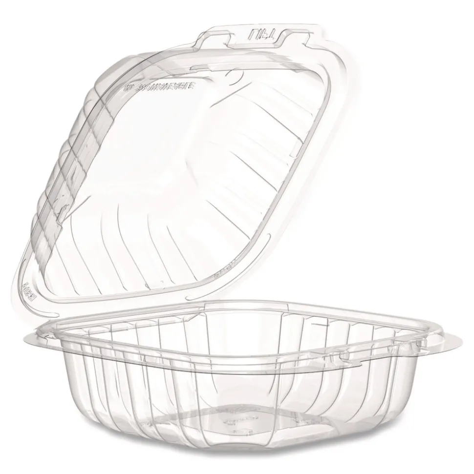 Dart 6.31 in. x 6.31 in. x 3 in. ProPlanet Microwaveable Hinged Plastic Containers - Clear (300/Carton)