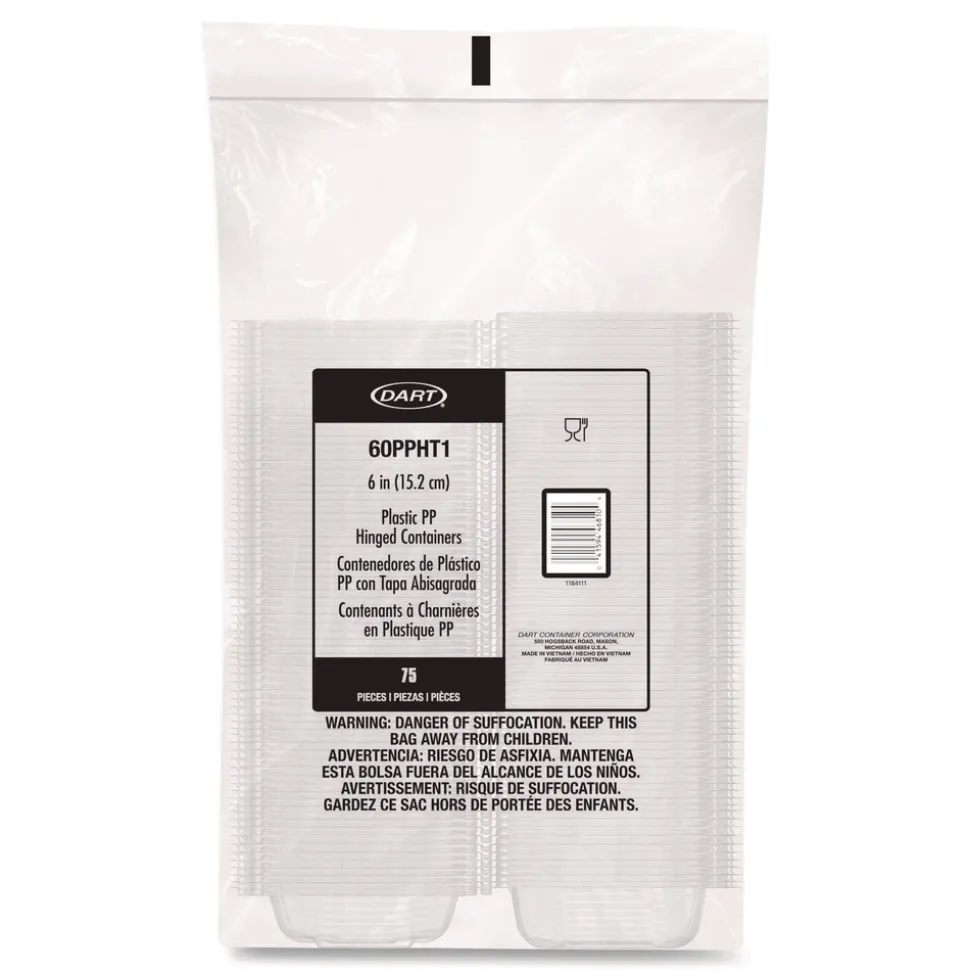 Dart 6.31 in. x 6.31 in. x 3 in. ProPlanet Microwaveable Hinged Plastic Containers - Clear (300/Carton)