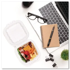 Dart 6.31 in. x 6.31 in. x 3 in. ProPlanet Microwaveable Hinged Plastic Containers - Clear (300/Carton)