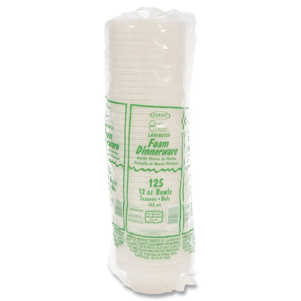 Dart 10 oz. - 12 oz. Quiet Classic Laminated Foam Dinnerware Bowls - White (1000/Carton)