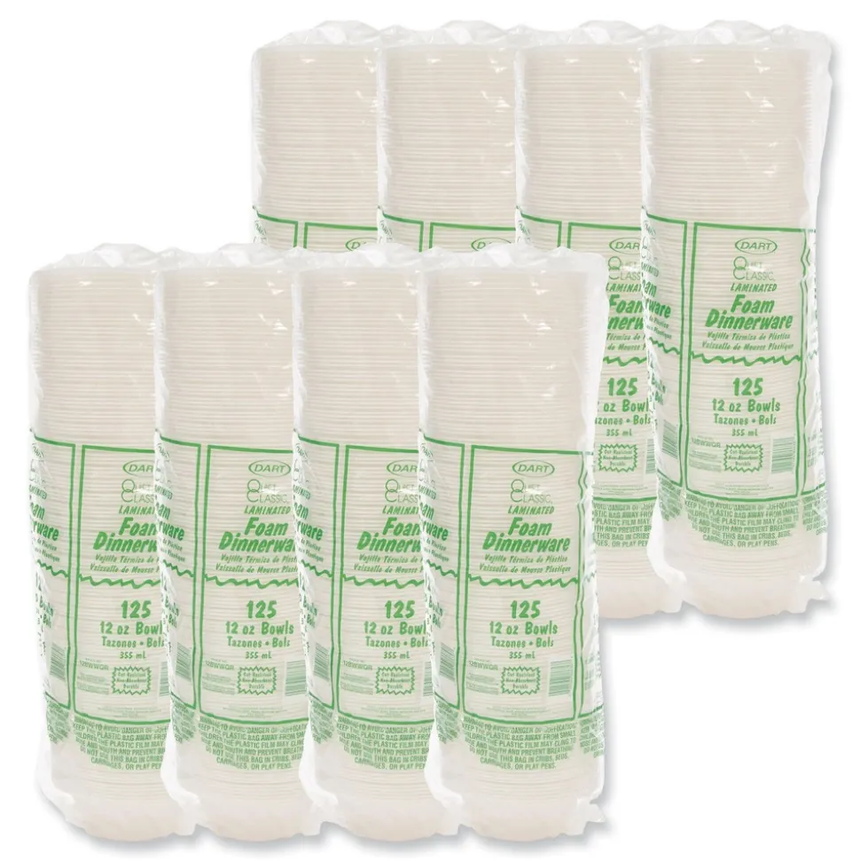 Dart 10 oz. - 12 oz. Quiet Classic Laminated Foam Dinnerware Bowls - White (1000/Carton)