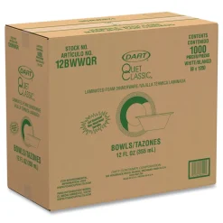 Dart 10 oz. - 12 oz. Quiet Classic Laminated Foam Dinnerware Bowls - White (1000/Carton)