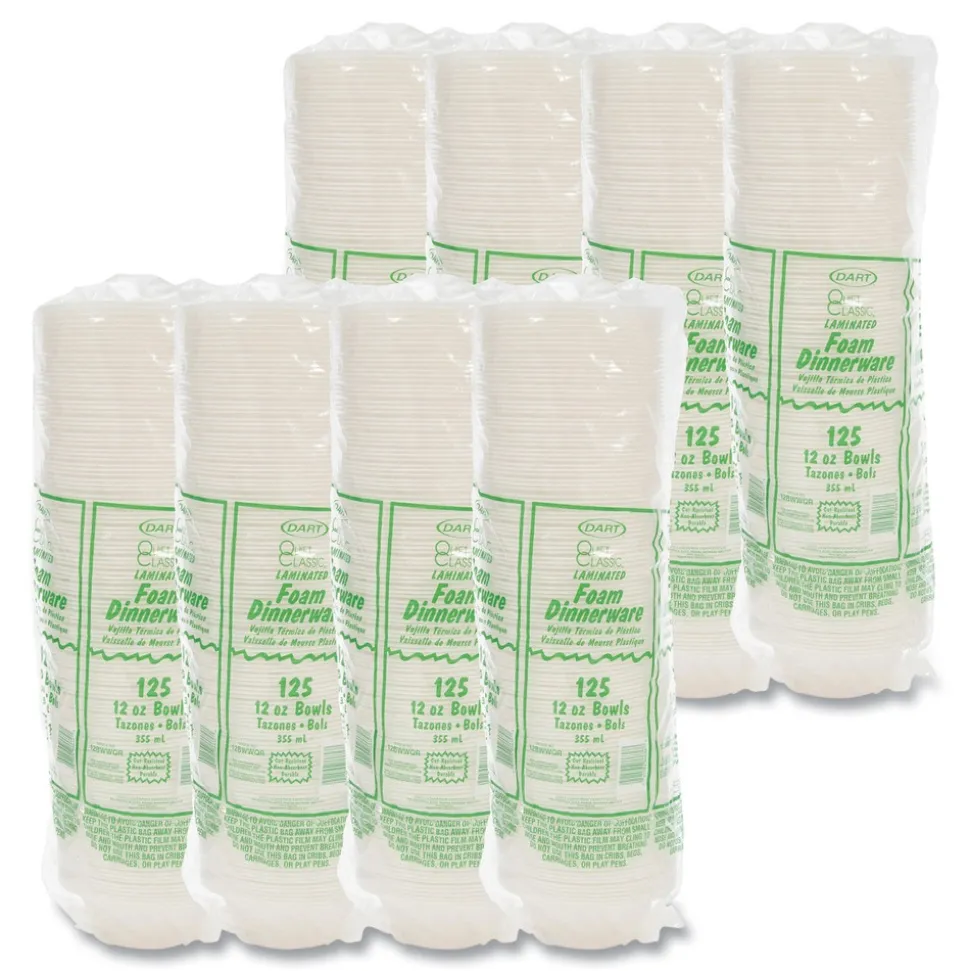 Dart 10 oz. - 12 oz. Quiet Classic Laminated Foam Dinnerware Bowls - White (1000/Carton)