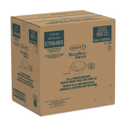 Dart 64 oz. 8.9 in. Diameter x 4 in. Plastic Tamper-Resistant Tamper-Evident Bowls with Dome Lid - Clear (100/Carton)