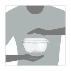 Dart 64 oz. 8.9 in. Diameter x 4 in. Plastic Tamper-Resistant Tamper-Evident Bowls with Dome Lid - Clear (100/Carton)