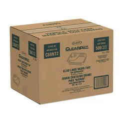 Dart C68NT2 ClearPac 6.2 in. x 6.2 in. x 1.6 in. 3.3 oz. 2-Compartments Plastic Nacho Tray - Large Clear (500/Carton)