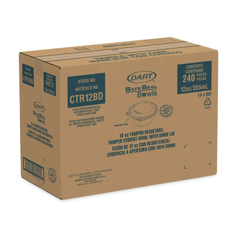 Dart CTR12BD 5.5 in. x 2.6 in. 12 oz. Tamper-Resistant/Evident Dome Lid Bowls - Clear (240/Carton)