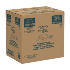Dart CTR48BD 48 oz. 8.9 in. Diameter x 3.4 in. Height Tamper-Resistant/Evident Plastic Bowls with Dome Lid - Clear (100/Carton)