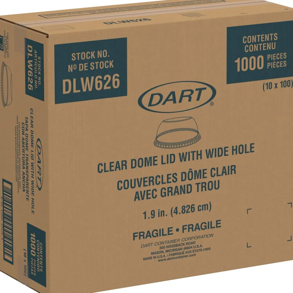 Dart DLW626 Open-Top Dome Lid for 16 oz. to 24 oz. Plastic Cups - Clear (1000/Carton)