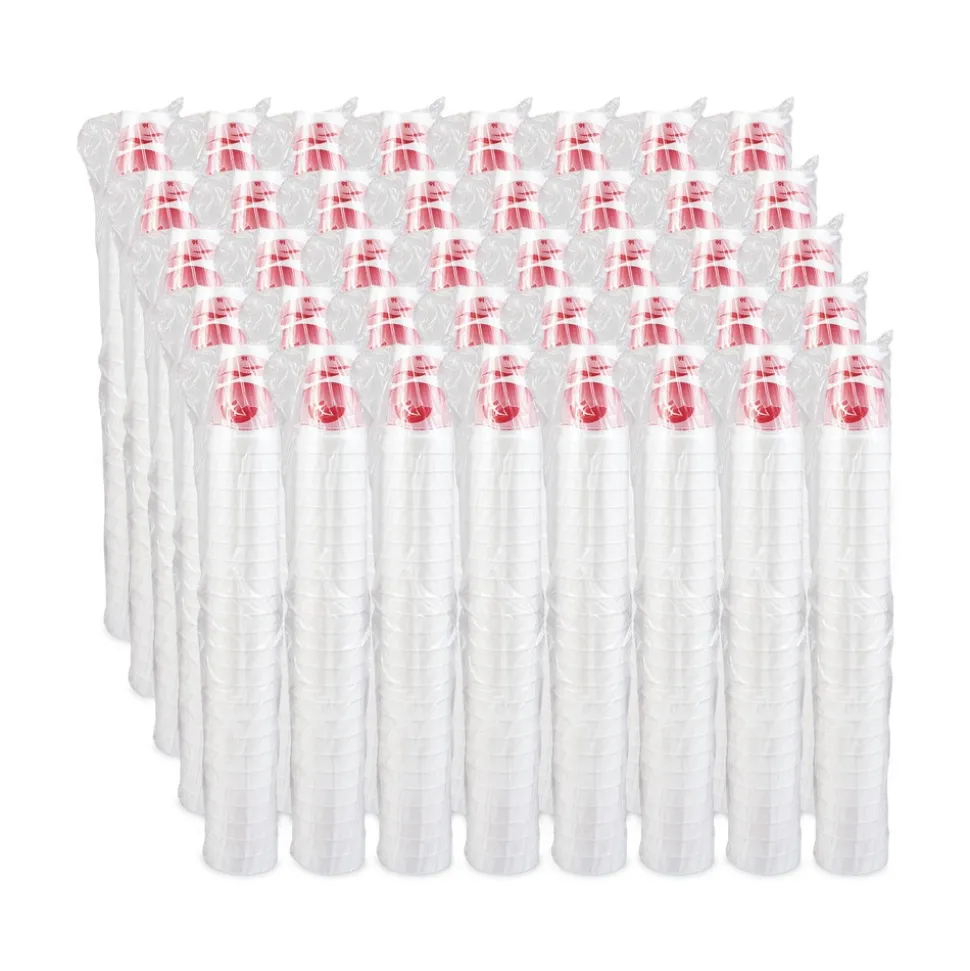 Dart 16J16H 16 oz. Horizon Printed Hot/Cold Foam Drinking Cups - Cranberry/White (1000/Carton)