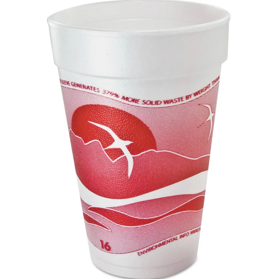 Dart 16J16H 16 oz. Horizon Printed Hot/Cold Foam Drinking Cups - Cranberry/White (1000/Carton)