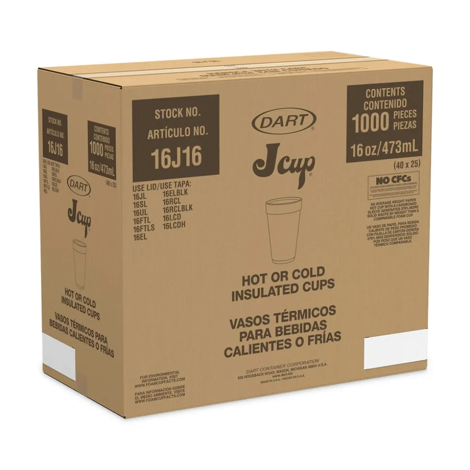 Dart 16J16H 16 oz. Horizon Printed Hot/Cold Foam Drinking Cups - Cranberry/White (1000/Carton)