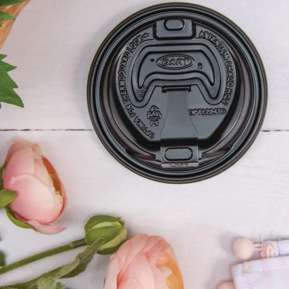 Dart Optima Reclosable Lids for Hot Paper Cups Fits 12 oz. to 24 oz. Hot Paper Cups - Black (1200/Carton)