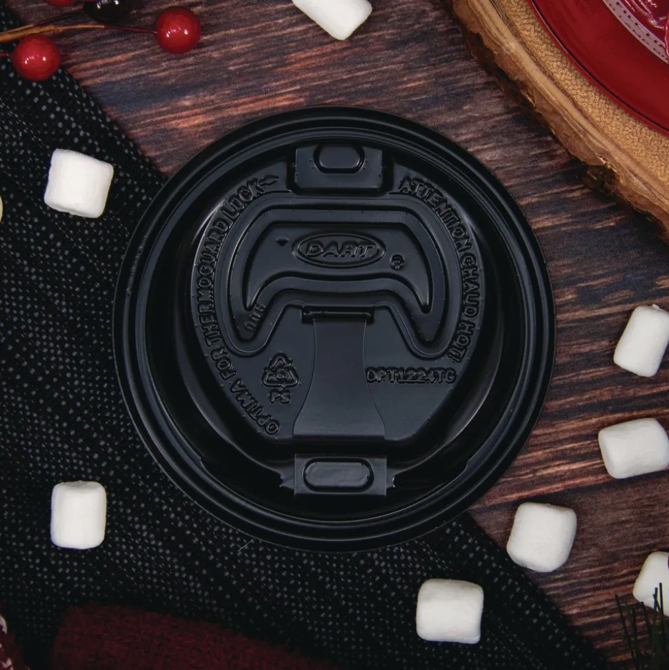 Dart Optima Reclosable Lids for Hot Paper Cups Fits 12 oz. to 24 oz. Hot Paper Cups - Black (1200/Carton)