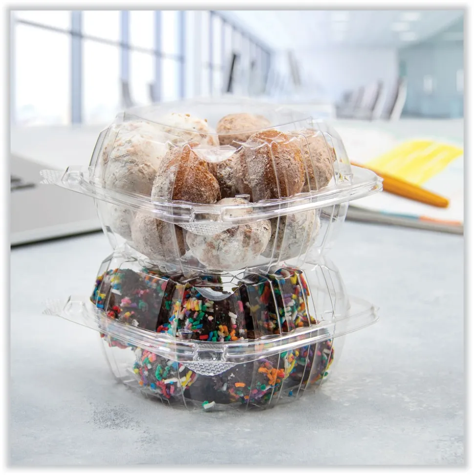 Dart PET57PST1 5.86 in. x 3.11 in. ClearSeal Hinged-Lid Plastic Containers - Clear (500/Carton)