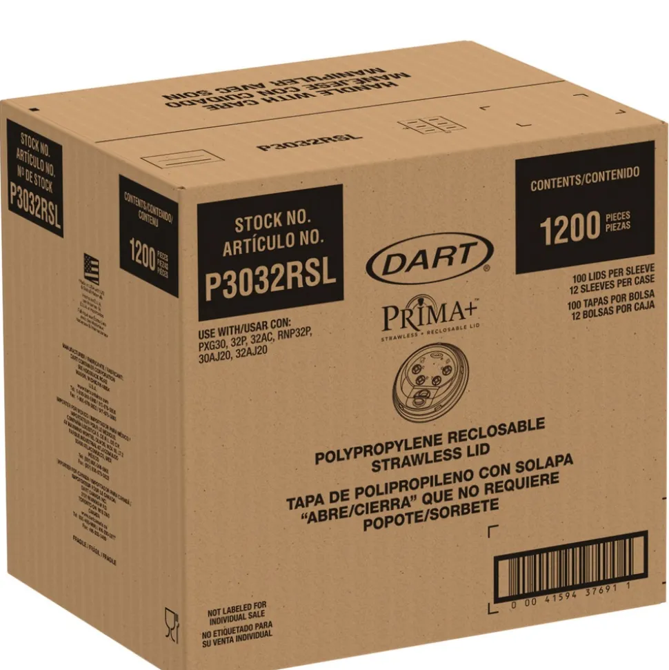 Dart Prima Strawless Plastic Lids Fits 30 oz. to 32 oz. Cold Cups - Clear (1200/Carton)