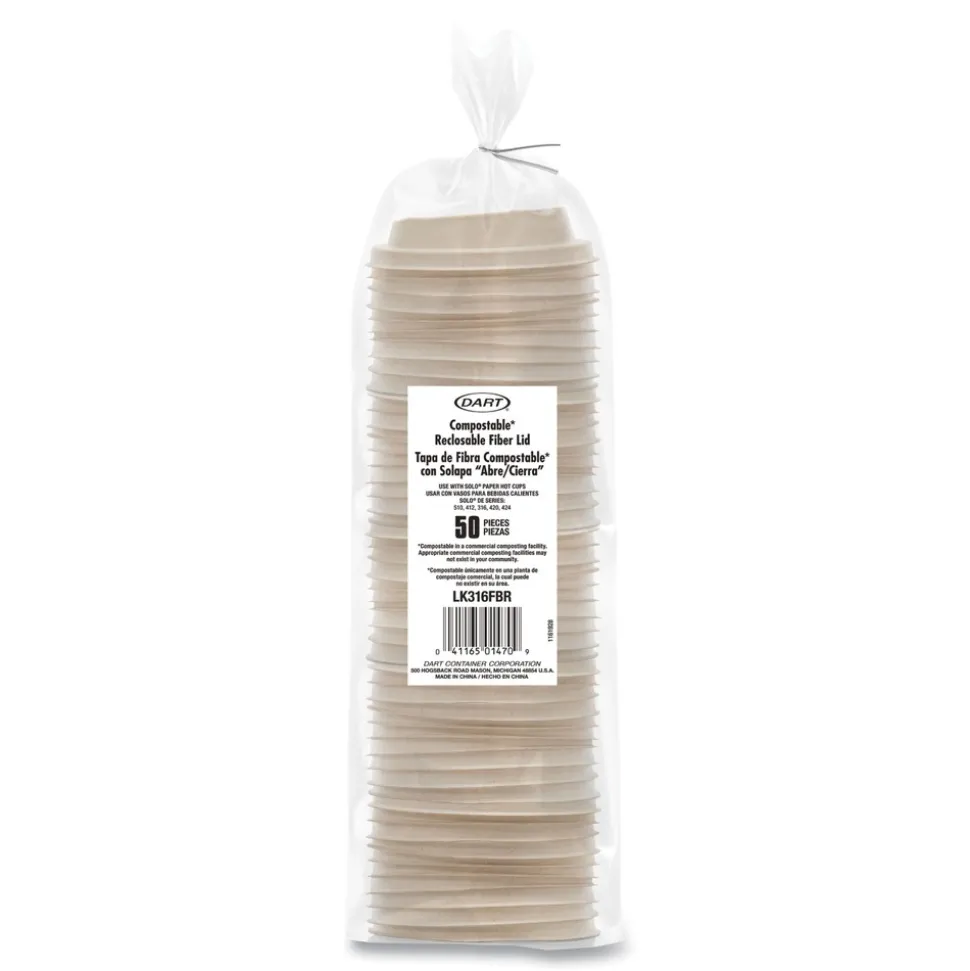 Dart ProPlanet Seal Molded Fiber Lids for Paper Cups Fits 10 oz. to 24 oz. Hot Cups - Tan (1000/Carton)