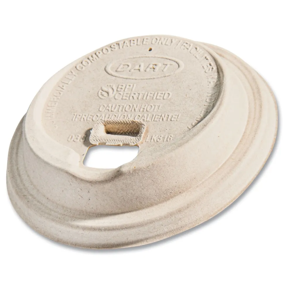 Dart ProPlanet Seal Molded Fiber Lids for Paper Cups Fits 10 oz. to 24 oz. Hot Cups - Tan (1000/Carton)
