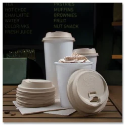 Dart ProPlanet Seal Molded Fiber Lids for Paper Cups Fits 10 oz. to 24 oz. Hot Cups - Tan (1000/Carton)