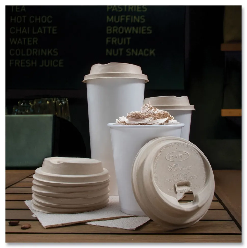 Dart ProPlanet Seal Molded Fiber Lids for Paper Cups Fits 10 oz. to 24 oz. Hot Cups - Tan (1000/Carton)