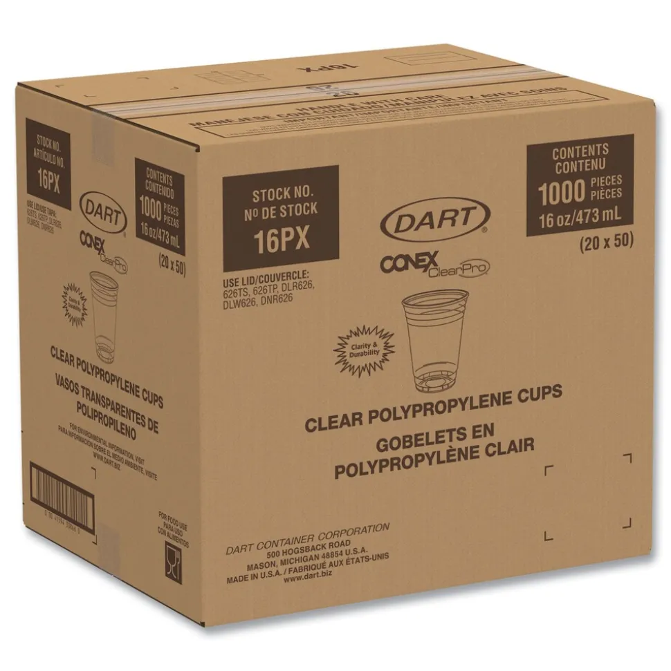 Dart 16PX 16 oz. Conex ClearPro Plastic Cold Cups - Clear (1000/Carton)