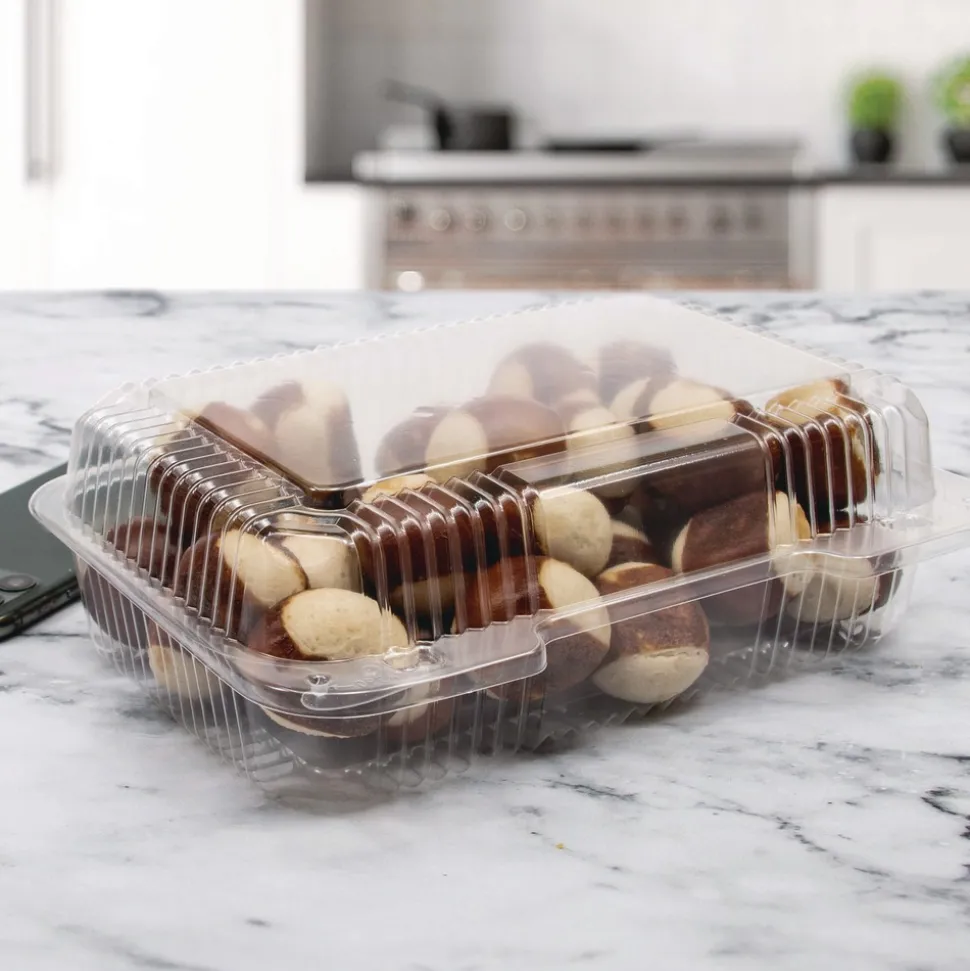 Dart StayLock 6.81 in. x 9.4 in. x 3.1 in. Oblong Plastic Hinged Lid Containers - Clear (250/Carton)