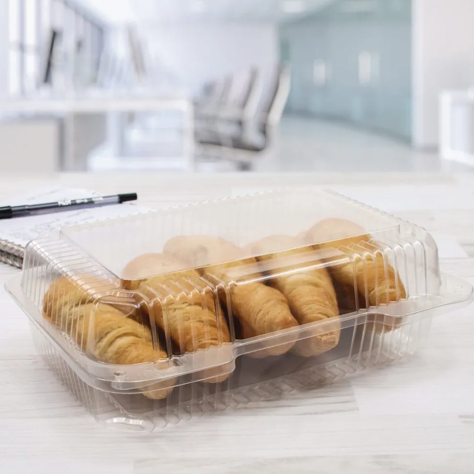 Dart StayLock 6.81 in. x 9.4 in. x 3.1 in. Oblong Plastic Hinged Lid Containers - Clear (250/Carton)