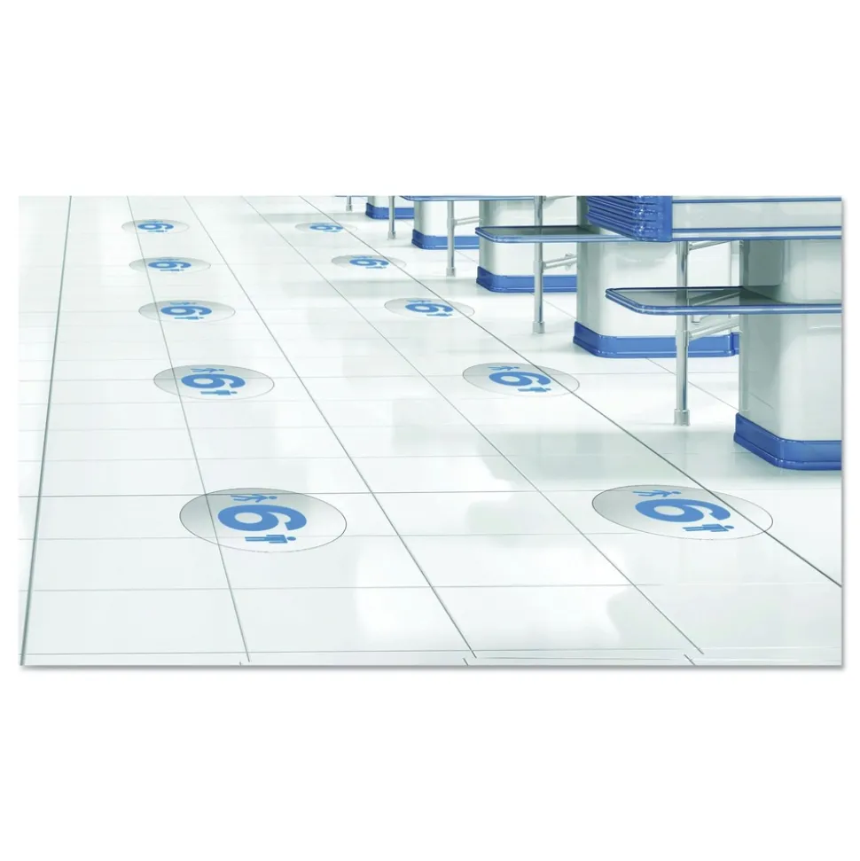 Deflecto 20 in. Diameter 6 ft. Apart Personal Spacing Discs - Clear/Medium Blue (6/Pack)