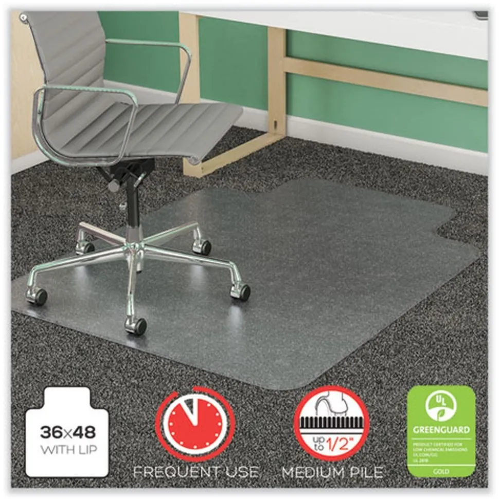 Deflecto 36 x 48 SuperMat Frequent Use Lipped Roll Chair Mat for Med Pile Carpet - Clear