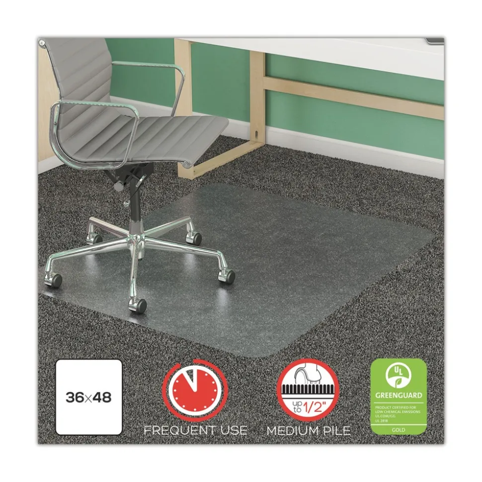 Deflecto 36 x 48 SuperMat Frequent Use Rectangular Chair Mat for Medium Pile Carpet - Clear