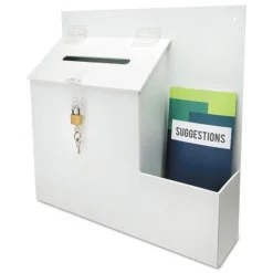 Deflecto 13.75 x 3.63 x 13.94 Plastic Suggestion Box Literature Holder with Locking Top - White