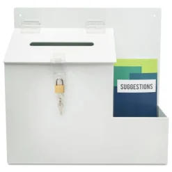 Deflecto 13.75 x 3.63 x 13.94 Plastic Suggestion Box Literature Holder with Locking Top - White