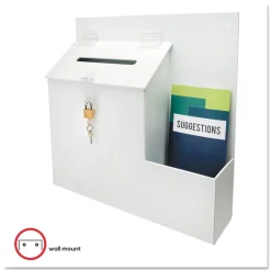 Deflecto 13.75 x 3.63 x 13.94 Plastic Suggestion Box Literature Holder with Locking Top - White