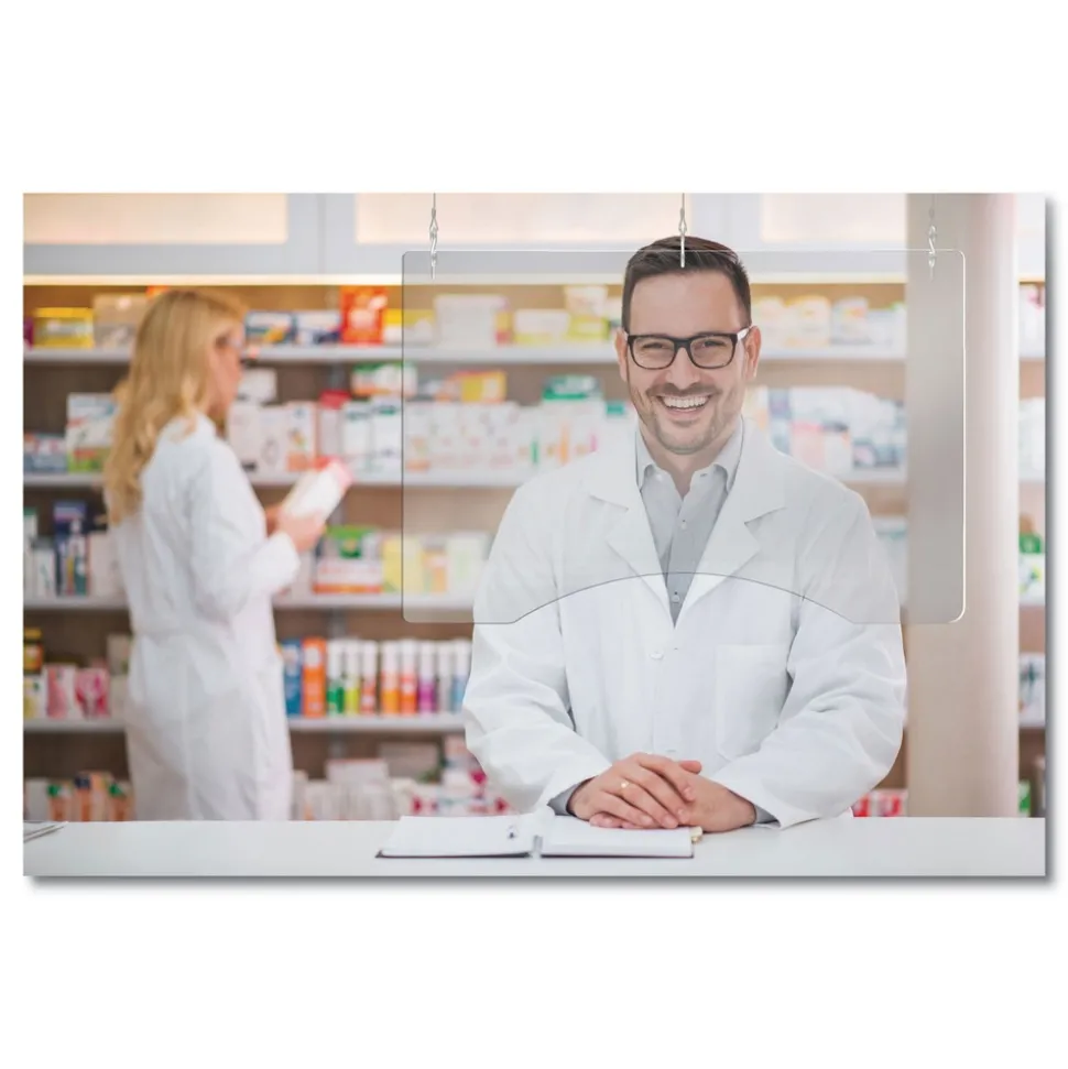 Deflecto PBCHA2436 23.75 in. x 35.75 in. Acrylic Hanging Barrier - Clear (2/Carton)