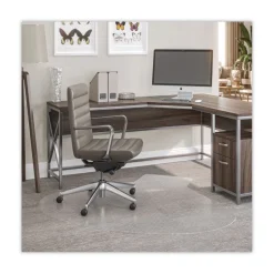 Deflecto SuperMat Frequent Use Medium Pile Carpet L-Shape 60 in. x 66 in. Chair Mat - Clear