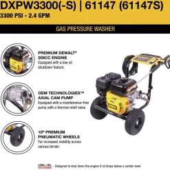 Dewalt DXPW3300S 3300 PSI 2.4 GPM Gas Cold Water Pressure Washer
