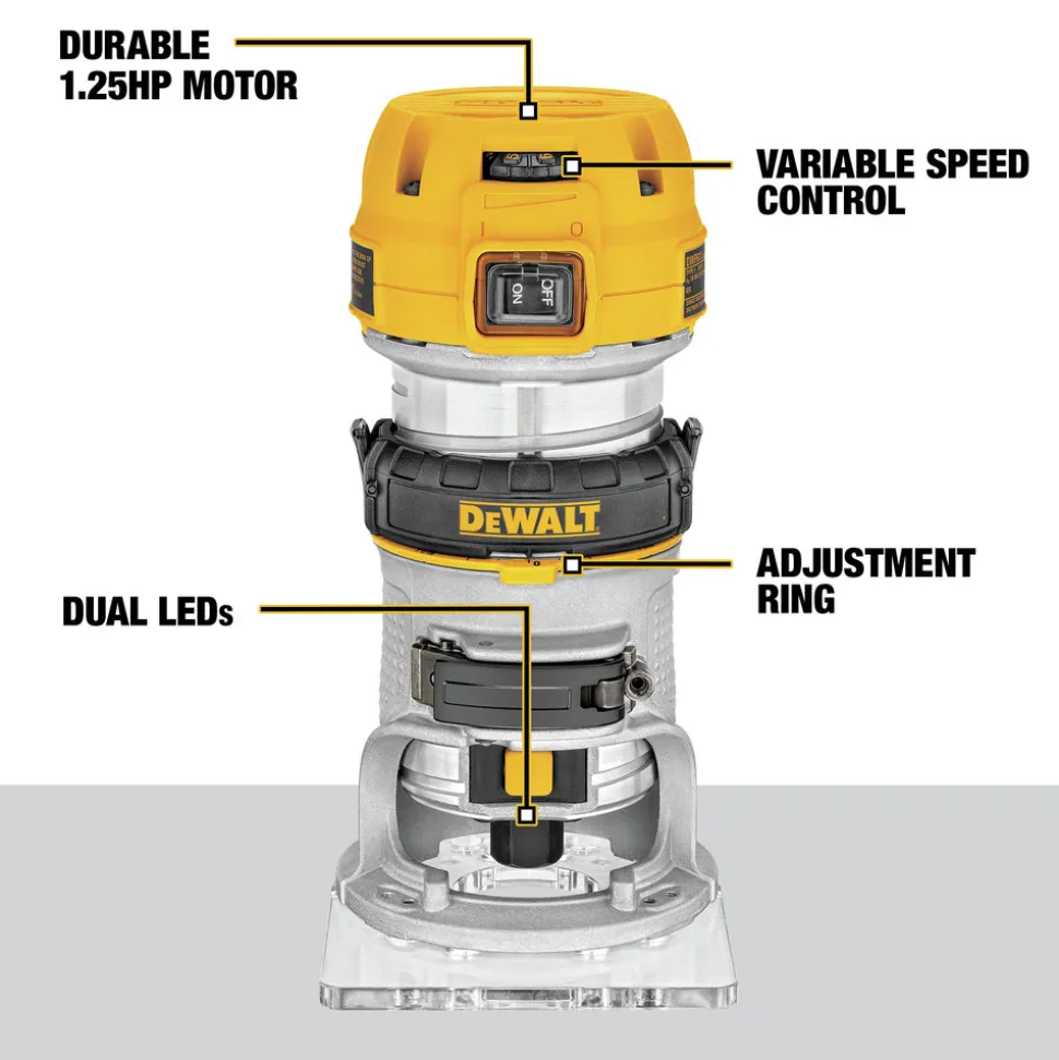 Dewalt 110V 7 Amp 1-1/4 HP Variable Speed Max Torque Corded Compact Router