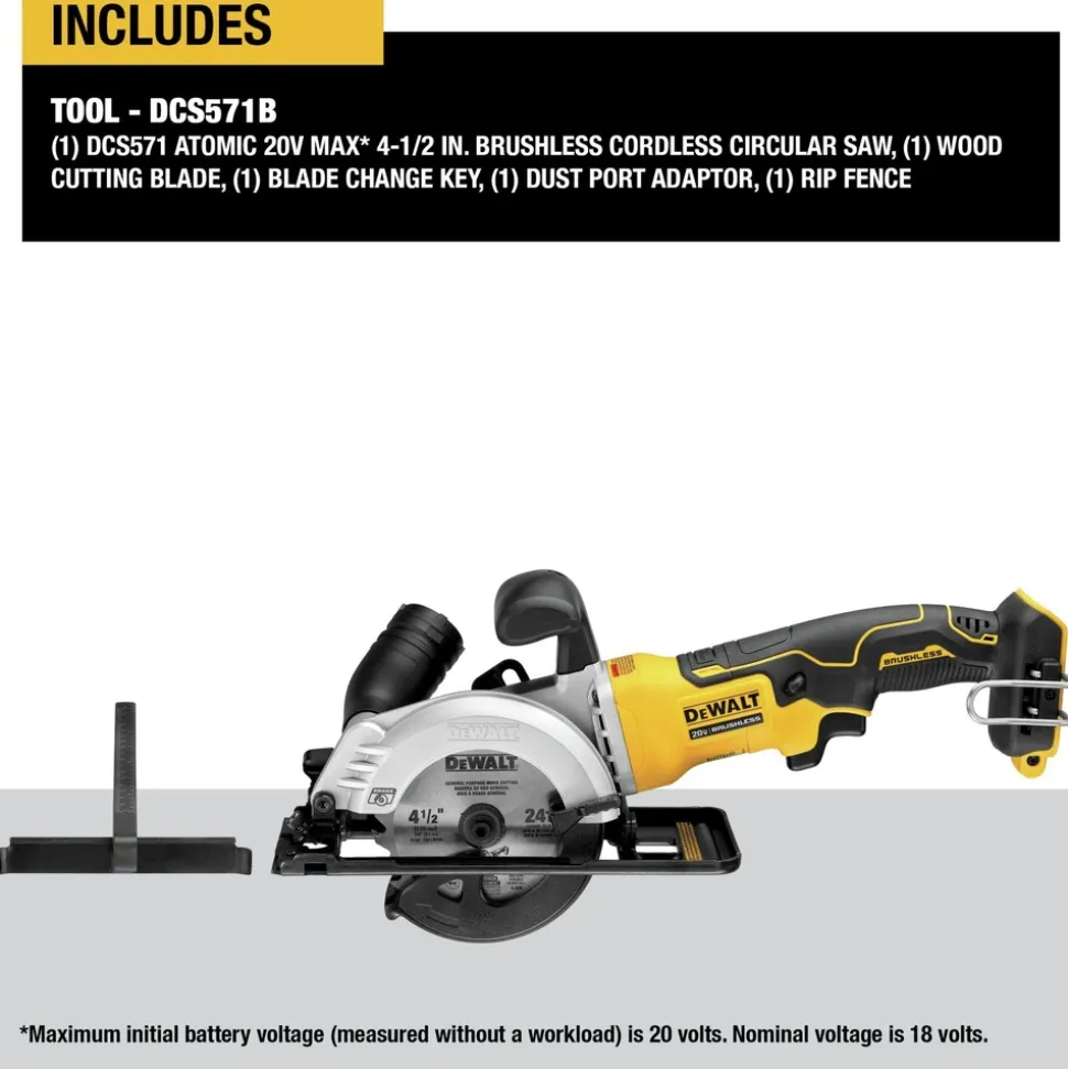 Dewalt 20V MAX ATOMIC Brushless 4-1/2 in. Cordless Circular Saw (Tool Only) - DCS571B