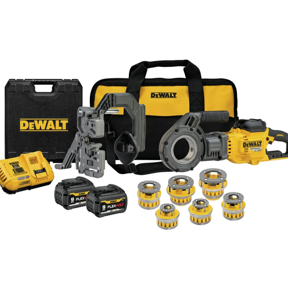 Dewalt 60V MAX FLEXVOLT Brushless Lithium-Ion Cordless Pipe Threader Kit with Die Heads and 2 Batteries (9 Ah)