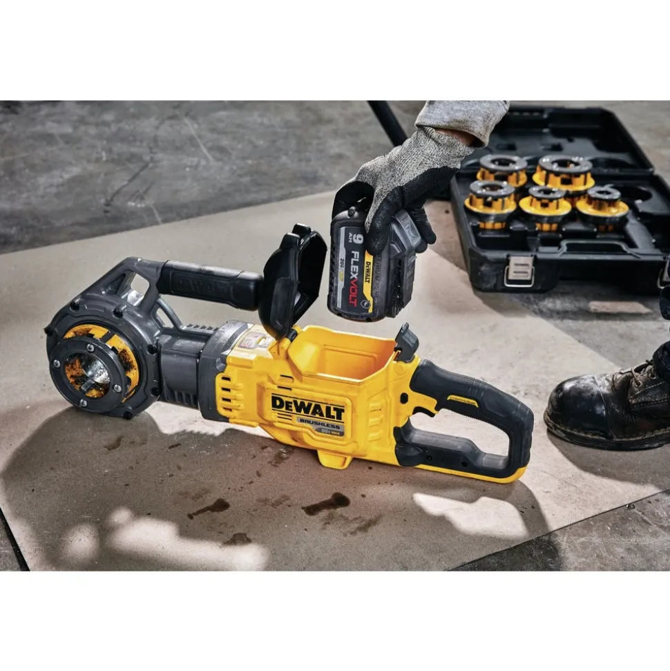 Dewalt 60V MAX FLEXVOLT Brushless Lithium-Ion Cordless Pipe Threader Kit with Die Heads and 2 Batteries (9 Ah)