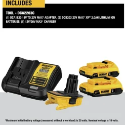Dewalt 20V MAX Lithium-Ion Battery/Charger/Adapter Kit for 18V Cordless Tools with 2 Batteries (2 Ah)